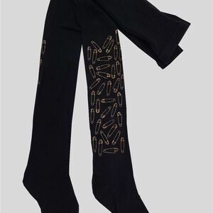 Zubii Footed Tights Pack of 2 Girl's Size 10 Black Gold Pins Print